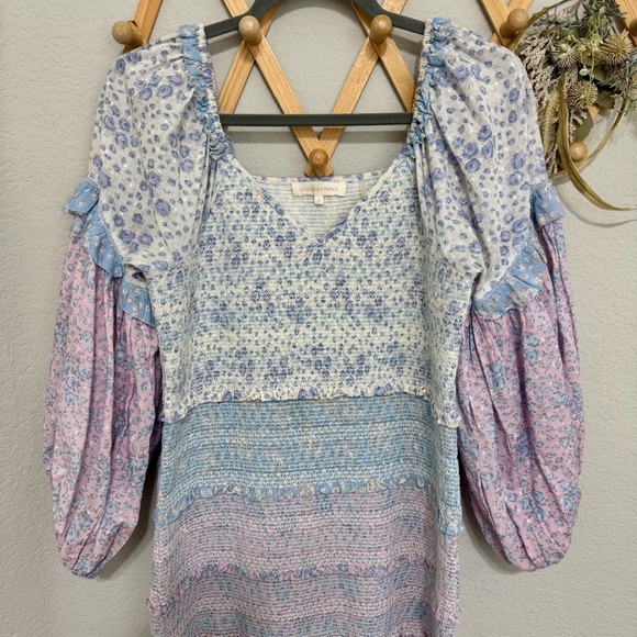 LoveShackFancy Ensley Cottagecore Floral Mini Dress in Blueberry Dust Sz L - Picture 5 of 11